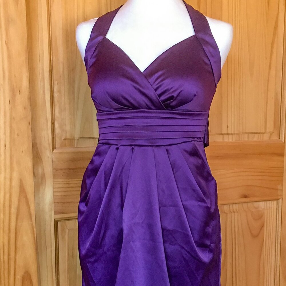 Purple Satin Halter Dress w/ Handmade Shawl - Size 7